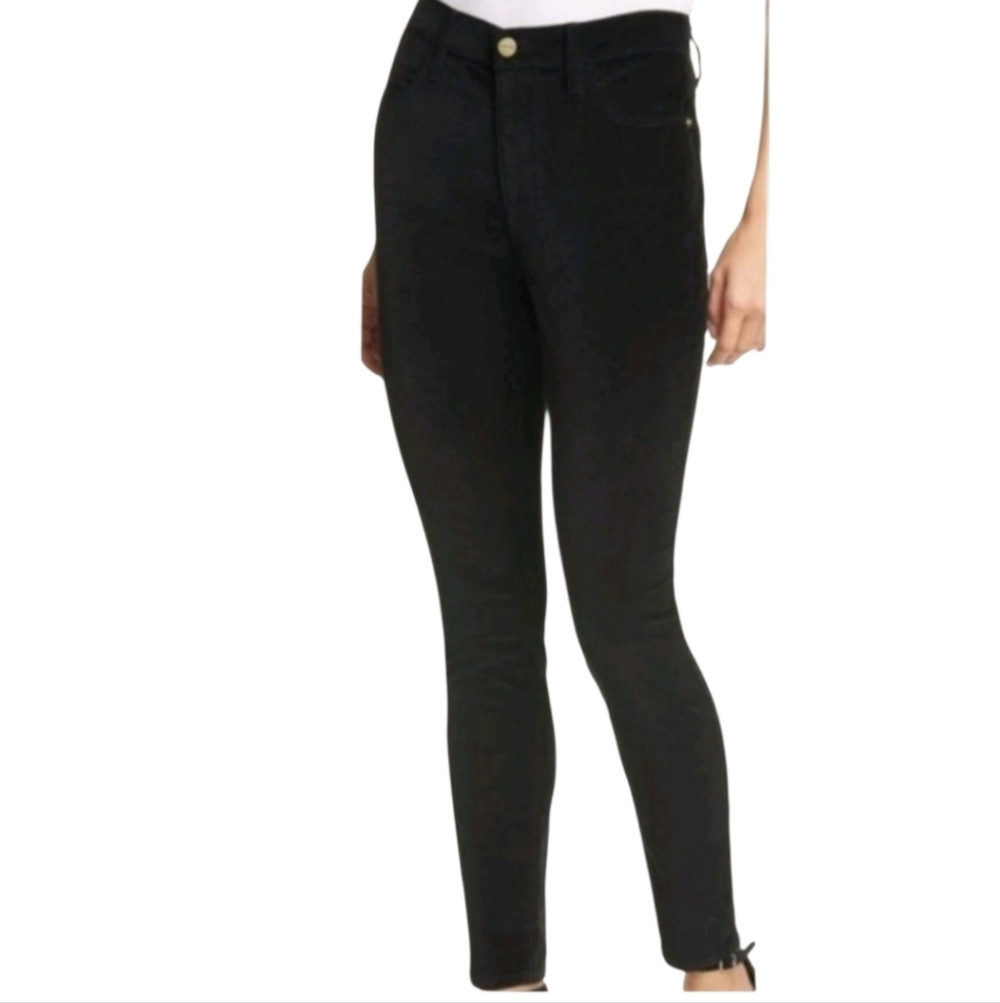 Frame Womens Jeans Size 27 Black Le High Skinny Stretch Velveteen Heart Patch